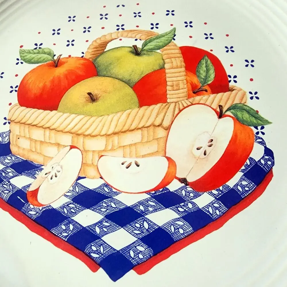 Century Stoneware Apple Basket Dinner Plate 11 Inches Picnic White Blue Red